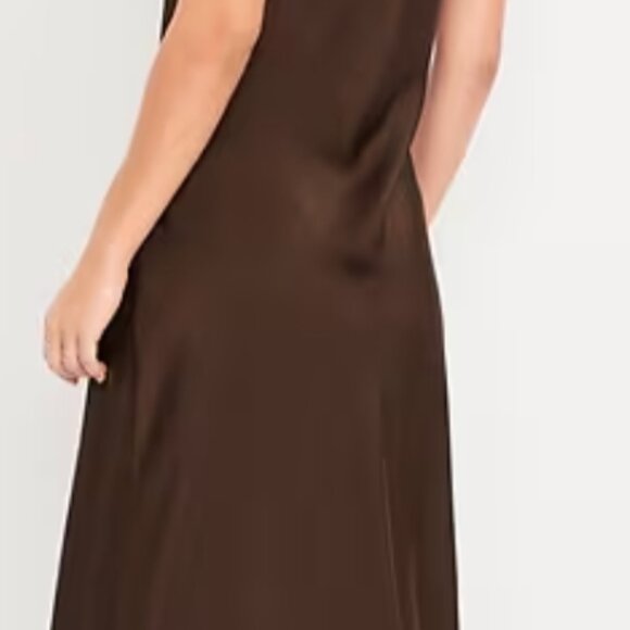 Brown Sleeveless Satin Midi Dress - Picture 2 of 2
